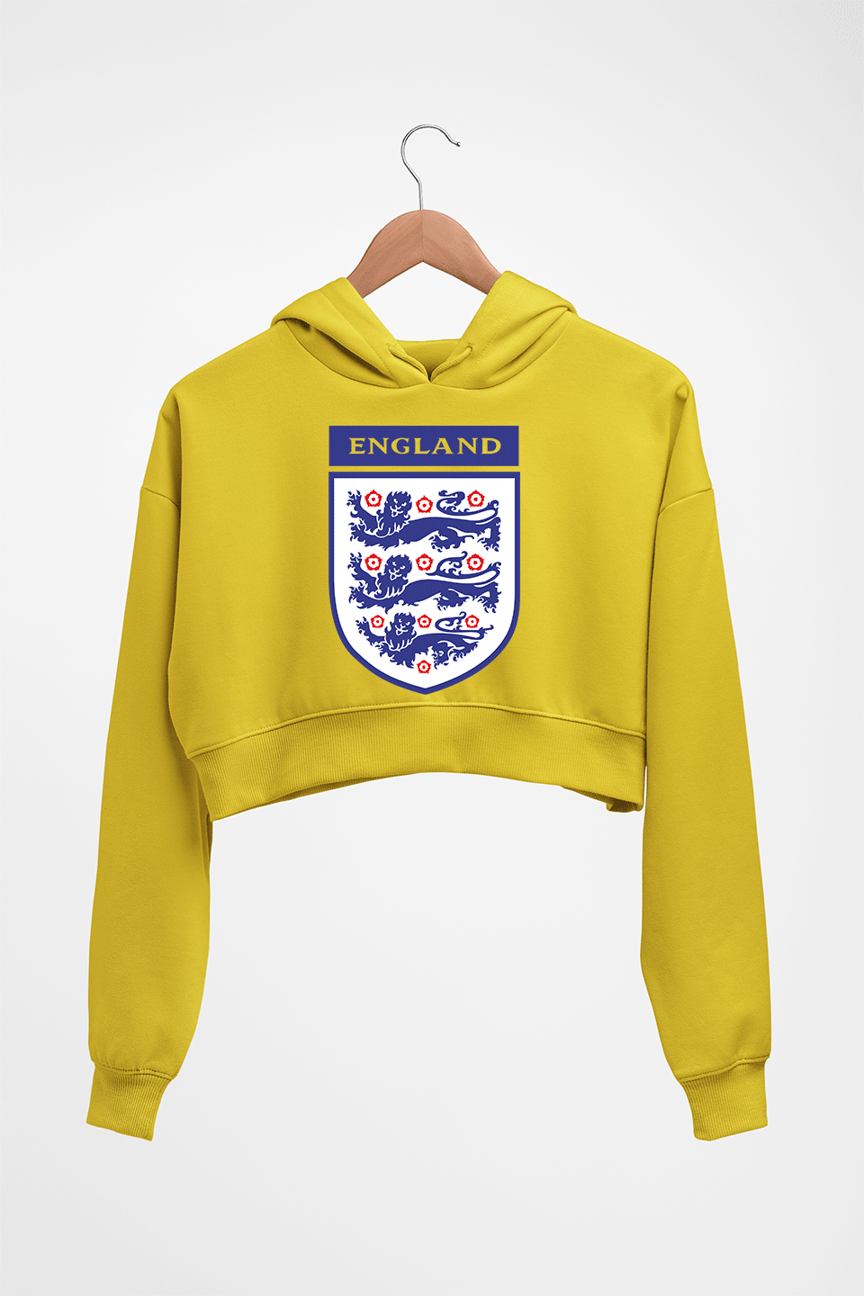 England Football Crop HOODIE FOR WOMEN-Mustard Yellow-Ektarfa.online