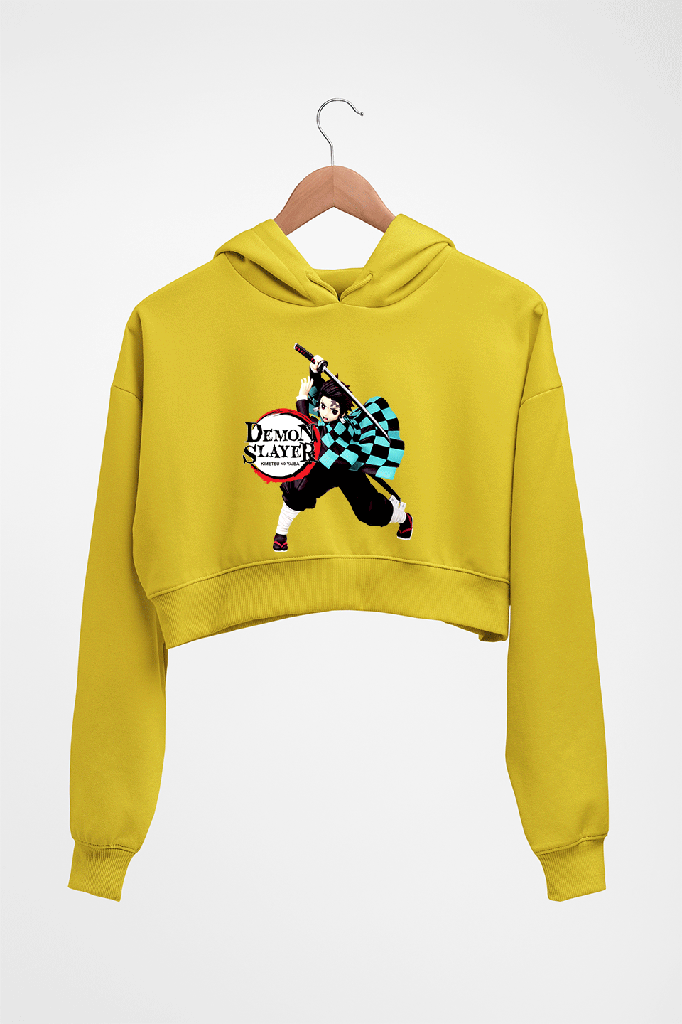Demon Slayer Crop HOODIE FOR WOMEN-Mustard Yellow-Ektarfa.online