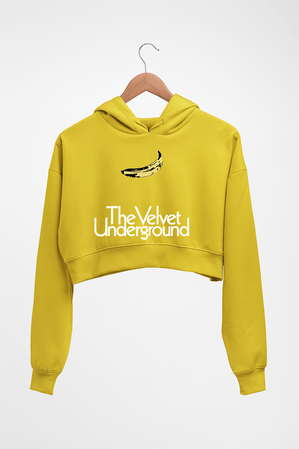 The Velvet Underground Crop HOODIE FOR WOMEN-Mustard Yellow-Ektarfa.online