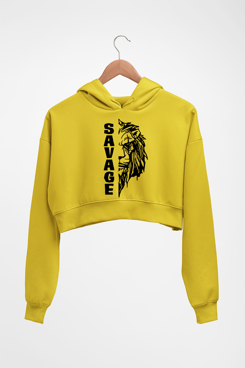 Savage Lion Crop HOODIE FOR WOMEN-Mustard yellow-Ektarfa.online
