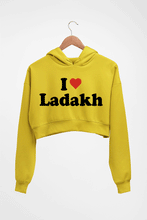 Load image into Gallery viewer, I Love Ladakh Crop HOODIE FOR WOMEN-Mustard Yellow-Ektarfa.online
