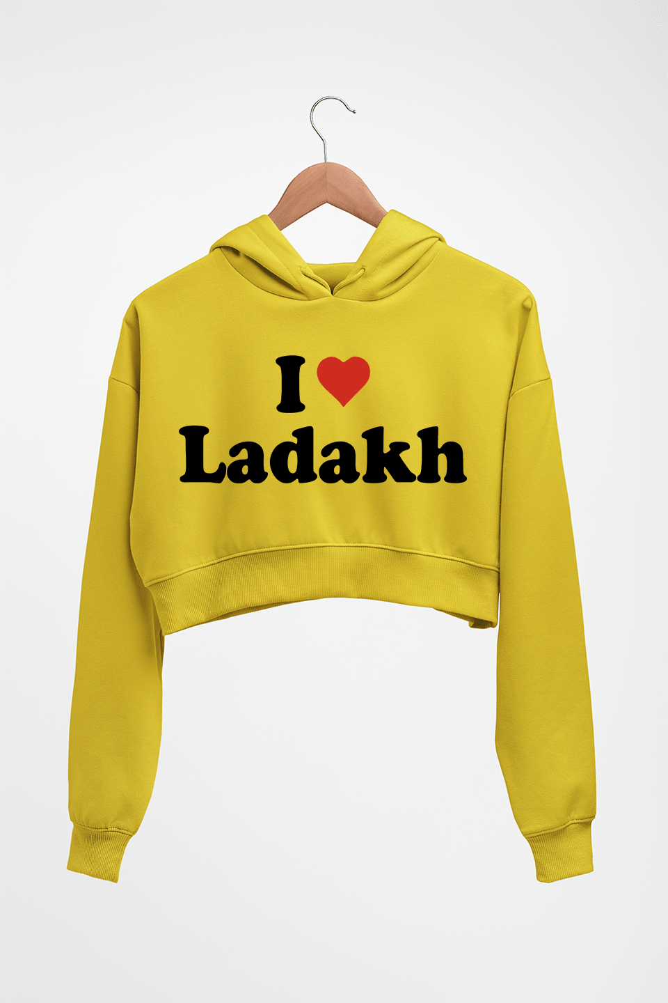 I Love Ladakh Crop HOODIE FOR WOMEN-Mustard Yellow-Ektarfa.online