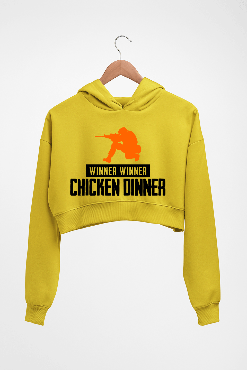 PUBG Winner Winner Chicken Dinner Crop HOODIE FOR WOMEN-Mustard Yellow-Ektarfa.online