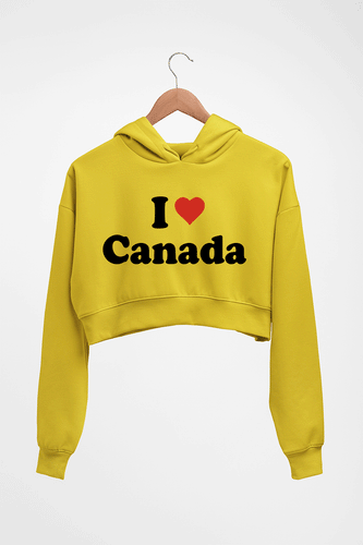 I Love Canada Crop HOODIE FOR WOMEN-Mustard Yellow-Ektarfa.online