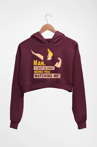 Johnny Bravo Crop HOODIE FOR WOMEN-Maroon-Ektarfa.online