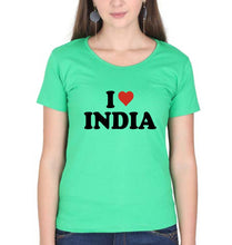 Load image into Gallery viewer, I Love India T-Shirt for Women-Flag Green-Ektarfa.online
