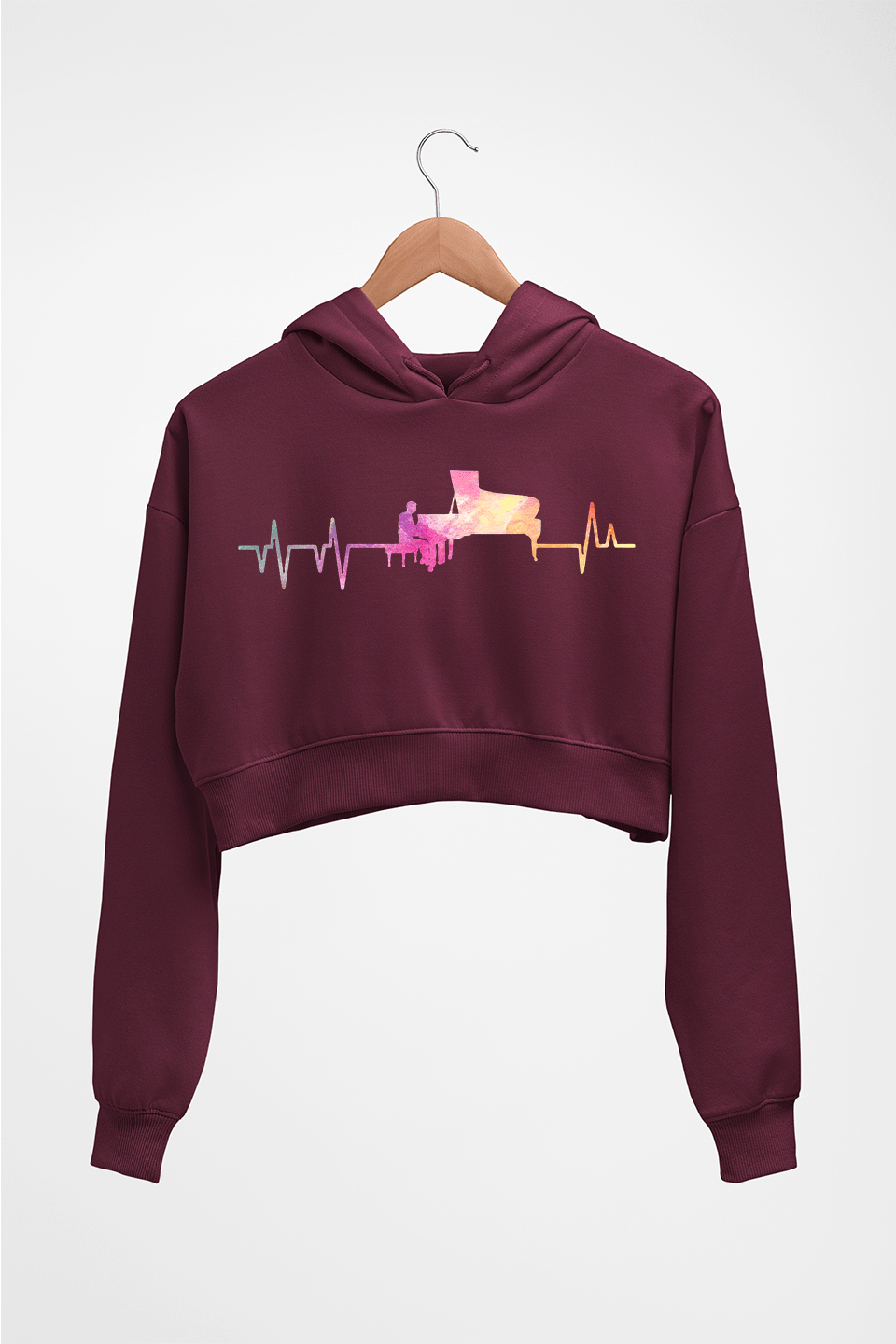 Piano Crop HOODIE FOR WOMEN-Maroon-Ektarfa.online