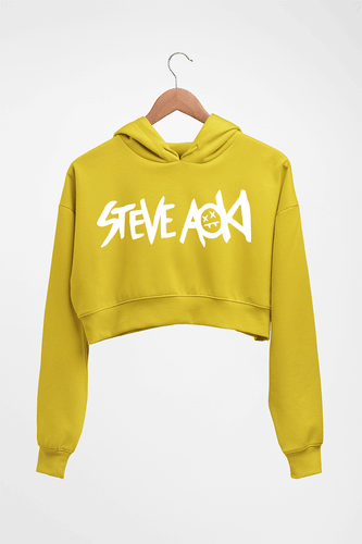 Steve Aoki Crop HOODIE FOR WOMEN-Mustard Yellow-Ektarfa.online