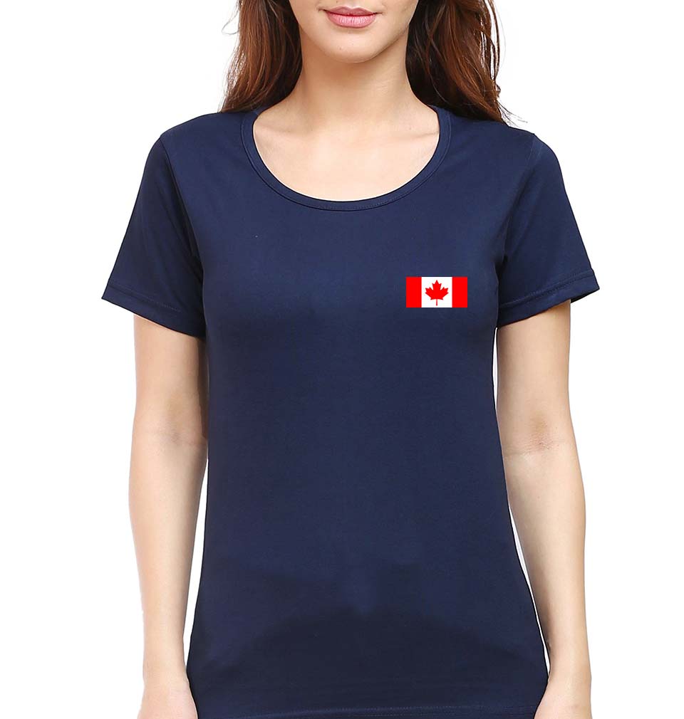 Canada Flag T-Shirt for Women-Navy Blue-Ektarfa.online