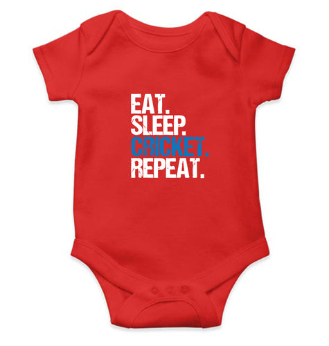 CRICKET Eat Sleep Cricket Repeat Kids Romper For Baby Boy/Girl-0-5 Months(18 Inches)-RED-Ektarfa.online