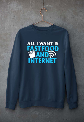 Fast Food and Internet Unisex Sweatshirt for Men/Women-Navy Blue-Ektarfa.online