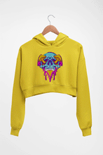 Load image into Gallery viewer, Trippy Psychedelic Skull Crop HOODIE FOR WOMEN-Mustard Yellow-Ektarfa.online
