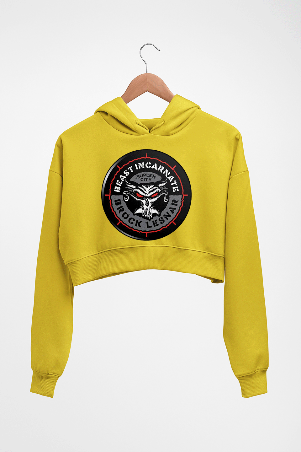 Brock Lesnar (WWE) Crop HOODIE FOR WOMEN-Mustard Yellow-Ektarfa.online