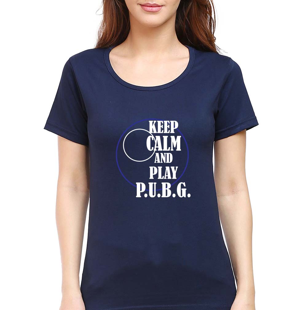 PUBG Keep Calm And Play Pubg T-Shirt for Women-Navy Blue-Ektarfa.online