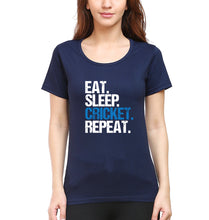 Load image into Gallery viewer, CRICKET Eat Sleep Cricket Repeat T-Shirt for Women-Navy Blue-Ektarfa.online
