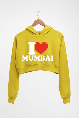I Love Mumbai Crop HOODIE FOR WOMEN-Mustard yellow-Ektarfa.online