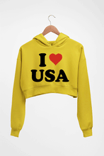 Load image into Gallery viewer, I Love USA Crop HOODIE FOR WOMEN-Mustard Yellow-Ektarfa.online
