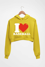 Load image into Gallery viewer, I Love Baseball Crop HOODIE FOR WOMEN-Mustard Yellow-Ektarfa.online
