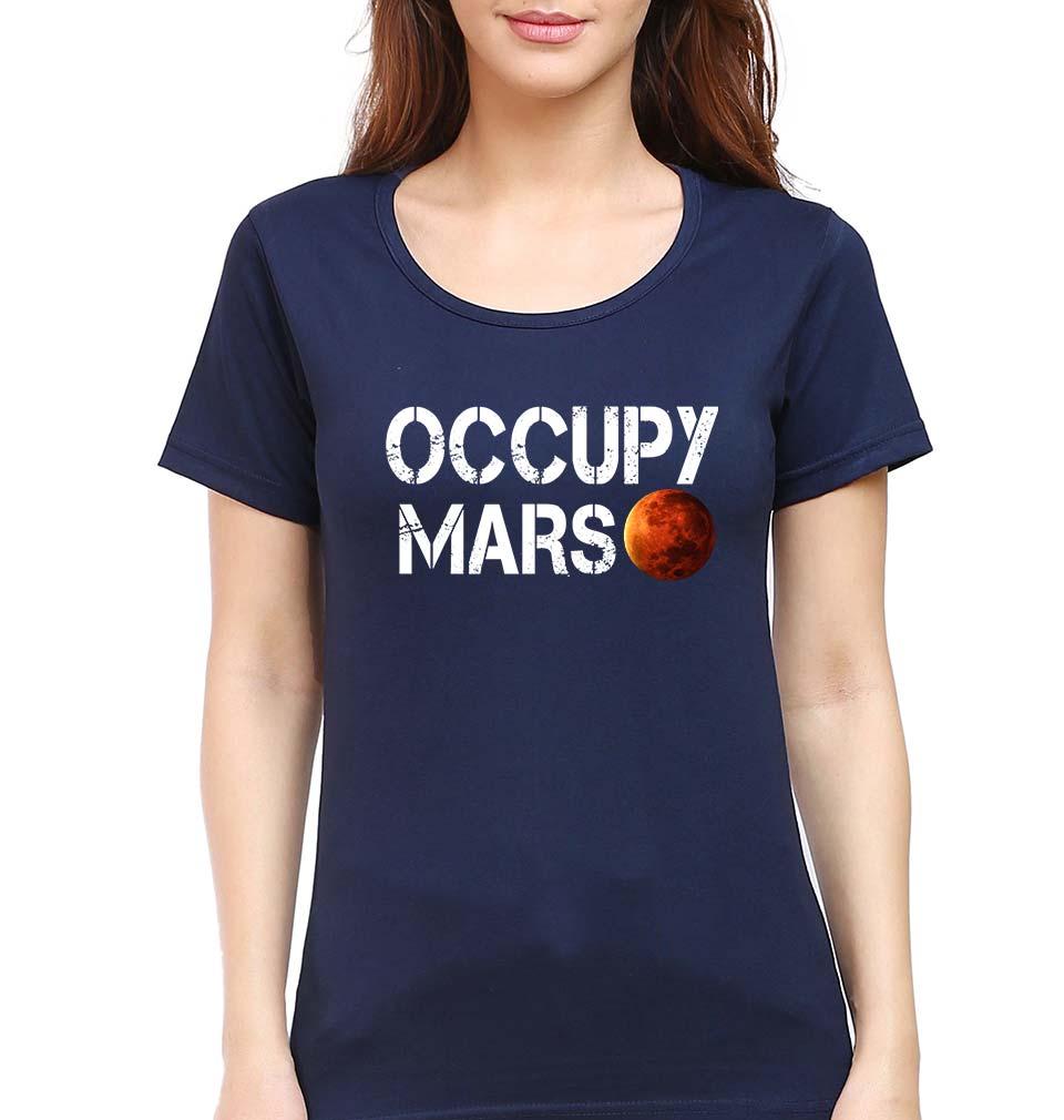 Occupy Mars Elon Musk T-Shirt for Women-Navy Blue-Ektarfa.online