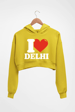 Load image into Gallery viewer, I Love Delhi Crop HOODIE FOR WOMEN-Mustard yellow-Ektarfa.online
