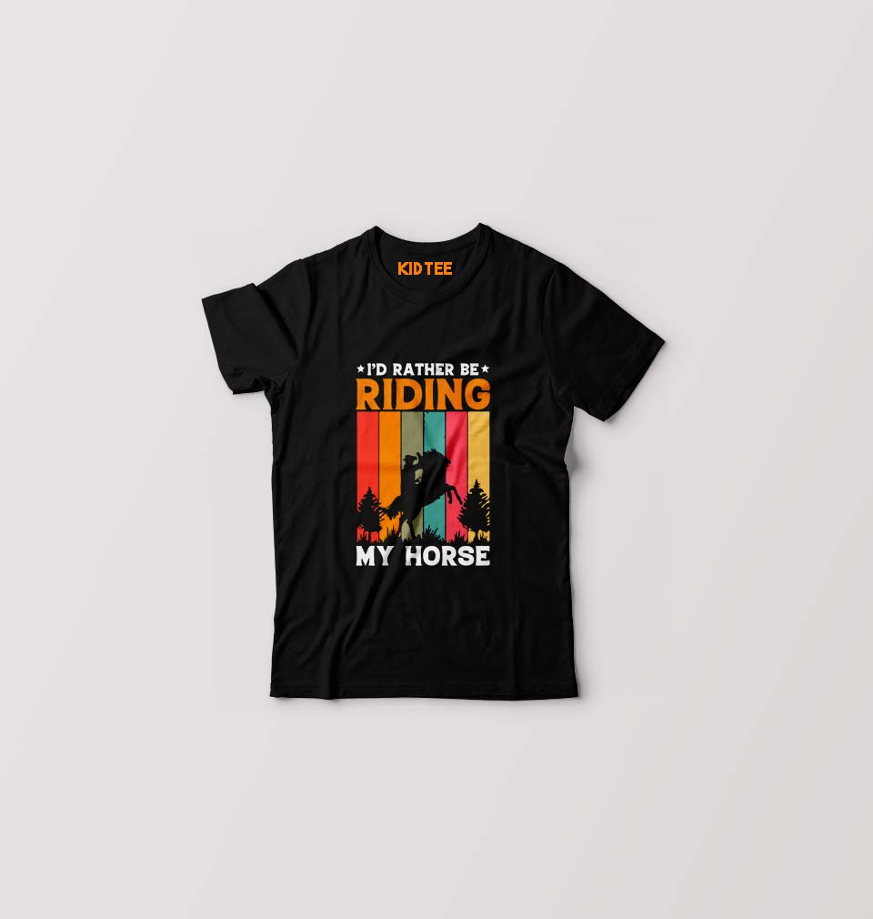 Horse Riding Kids T-Shirt for Boy/Girl-Black-Ektarfa.online