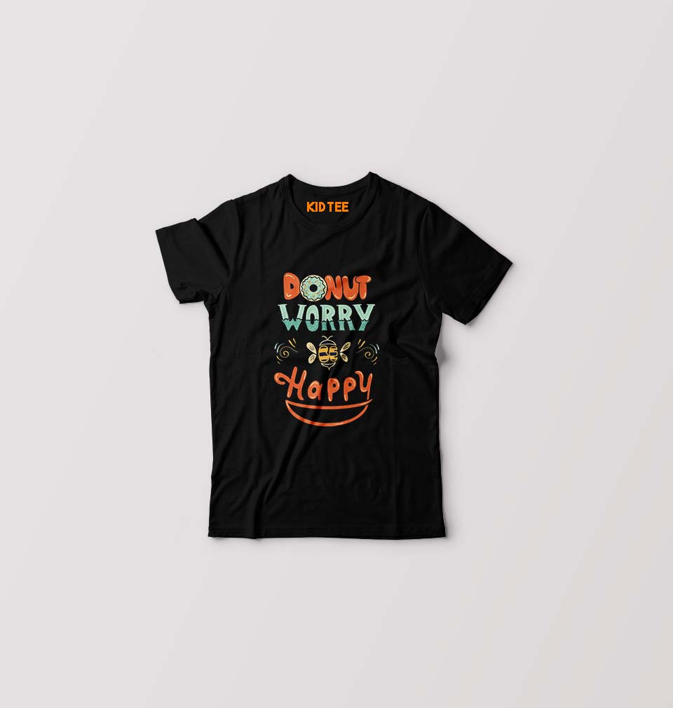 Donut Worry Be Happy Kids T-Shirt for Boy/Girl-Black-Ektarfa.online
