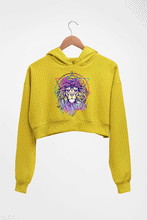 Load image into Gallery viewer, Psychedelic Lion Crop HOODIE FOR WOMEN-Mustard Yellow-Ektarfa.online
