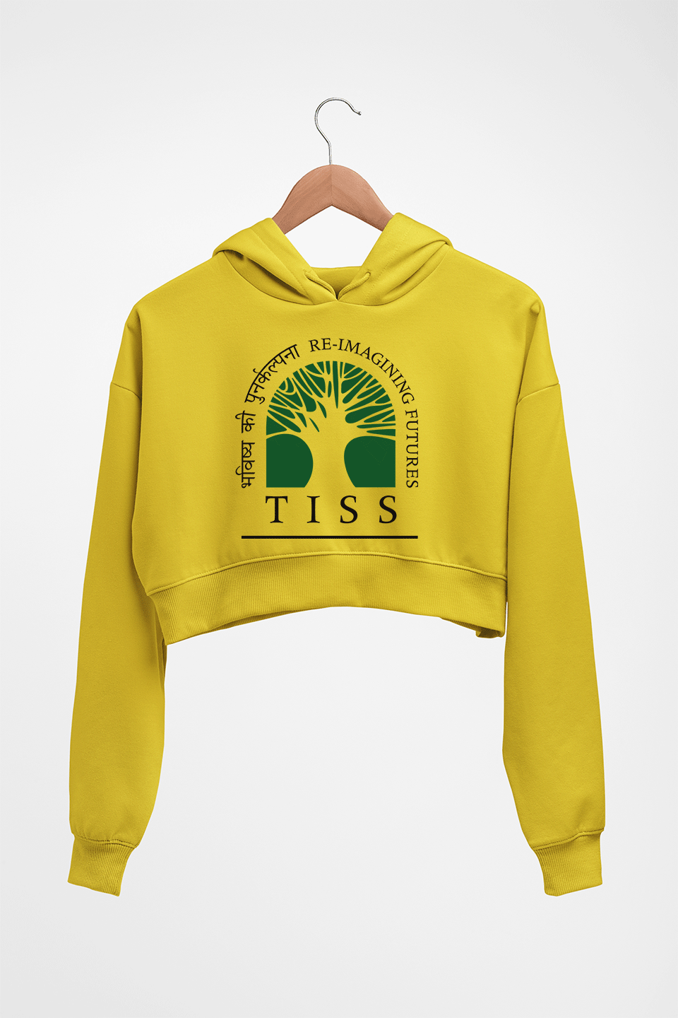 Tata Institute of Social Sciences (TISS) Crop HOODIE FOR WOMEN-Mustard Yellow-Ektarfa.online
