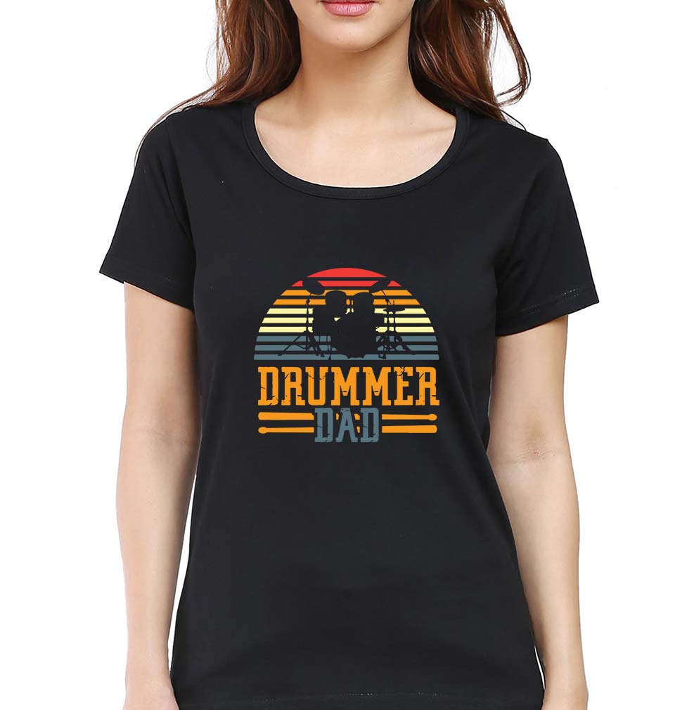Drummer Dad T-Shirt for Women-Black-Ektarfa.online