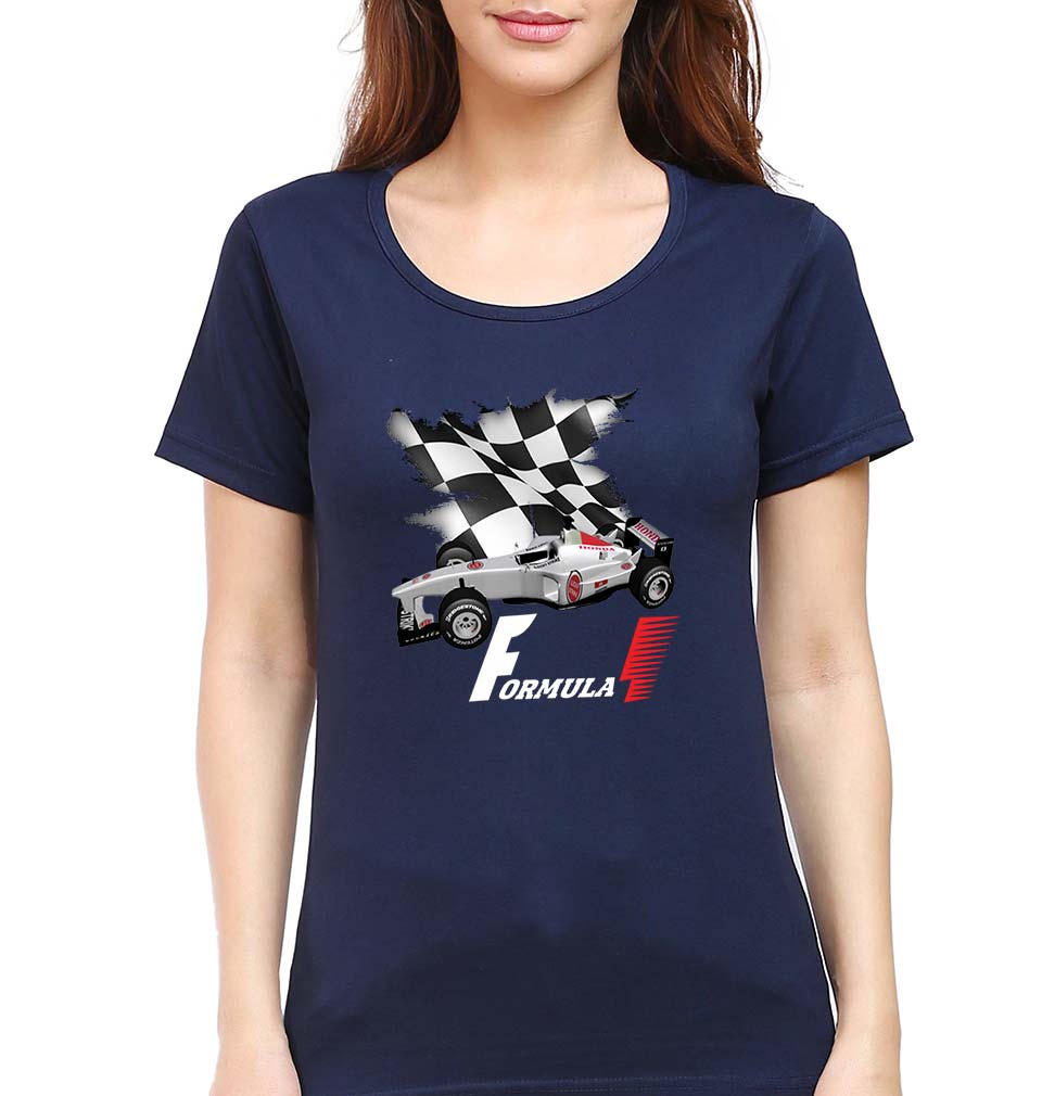 Formula 1(F1) T-Shirt for Women-XS(32 Inches)-Navy Blue-Ektarfa.online