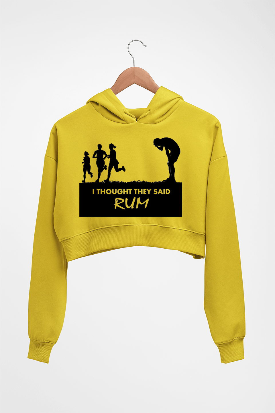 Rum Funny Crop HOODIE FOR WOMEN-Mustard Yellow-Ektarfa.online
