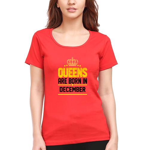 Queens Are Born In December T-Shirt for Women-Red-Ektarfa.online