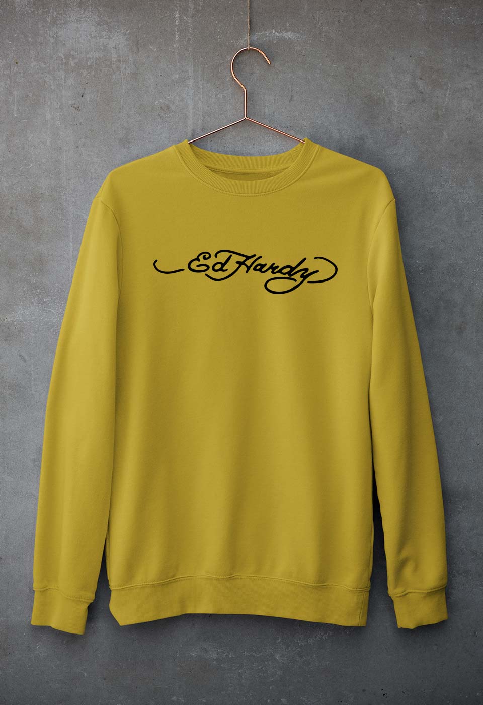 Ed Hardy Unisex Sweatshirt for Men/Women-Mustard Yellow-Ektarfa.online