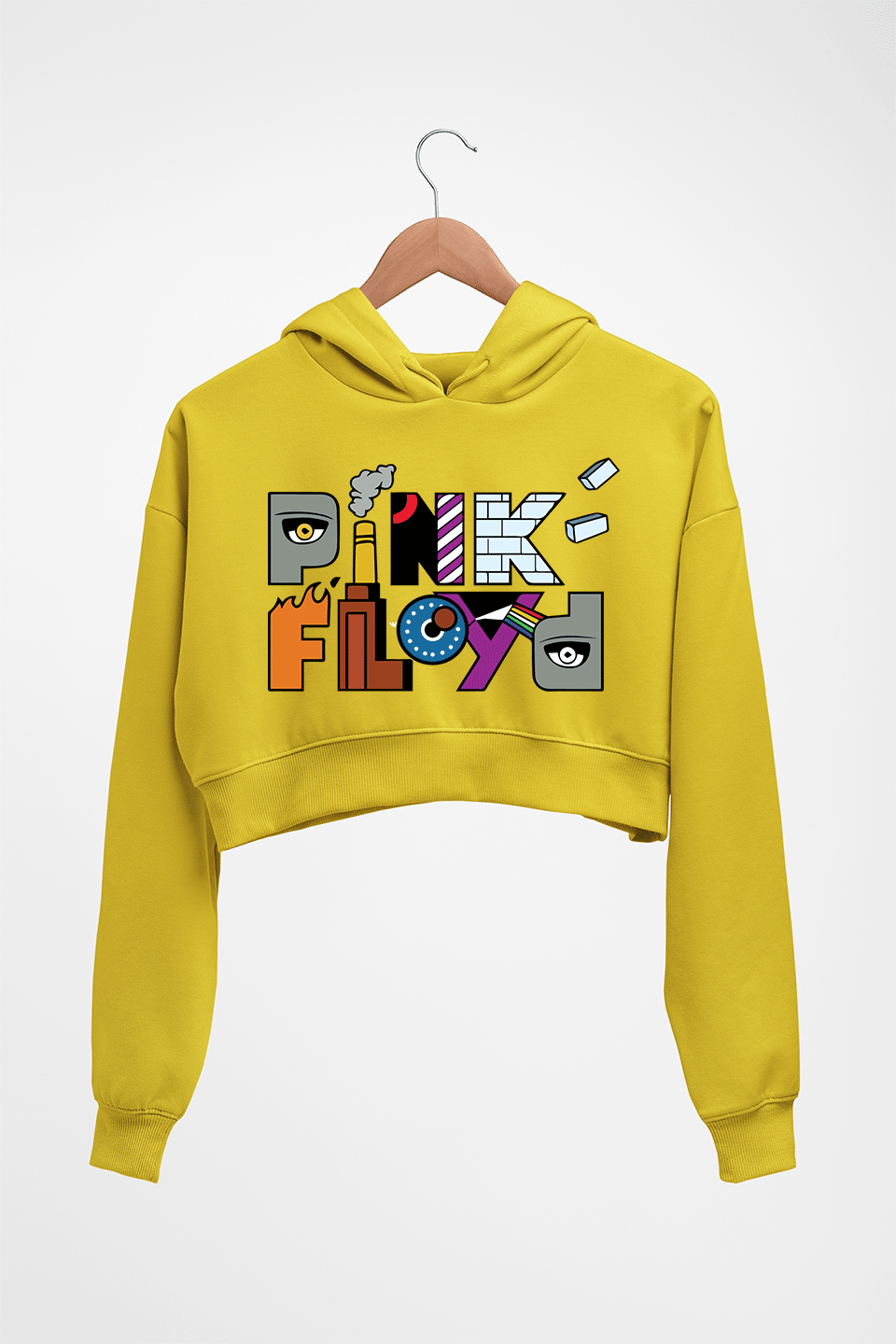Pink Floyd Crop HOODIE FOR WOMEN-Mustard Yellow-Ektarfa.online
