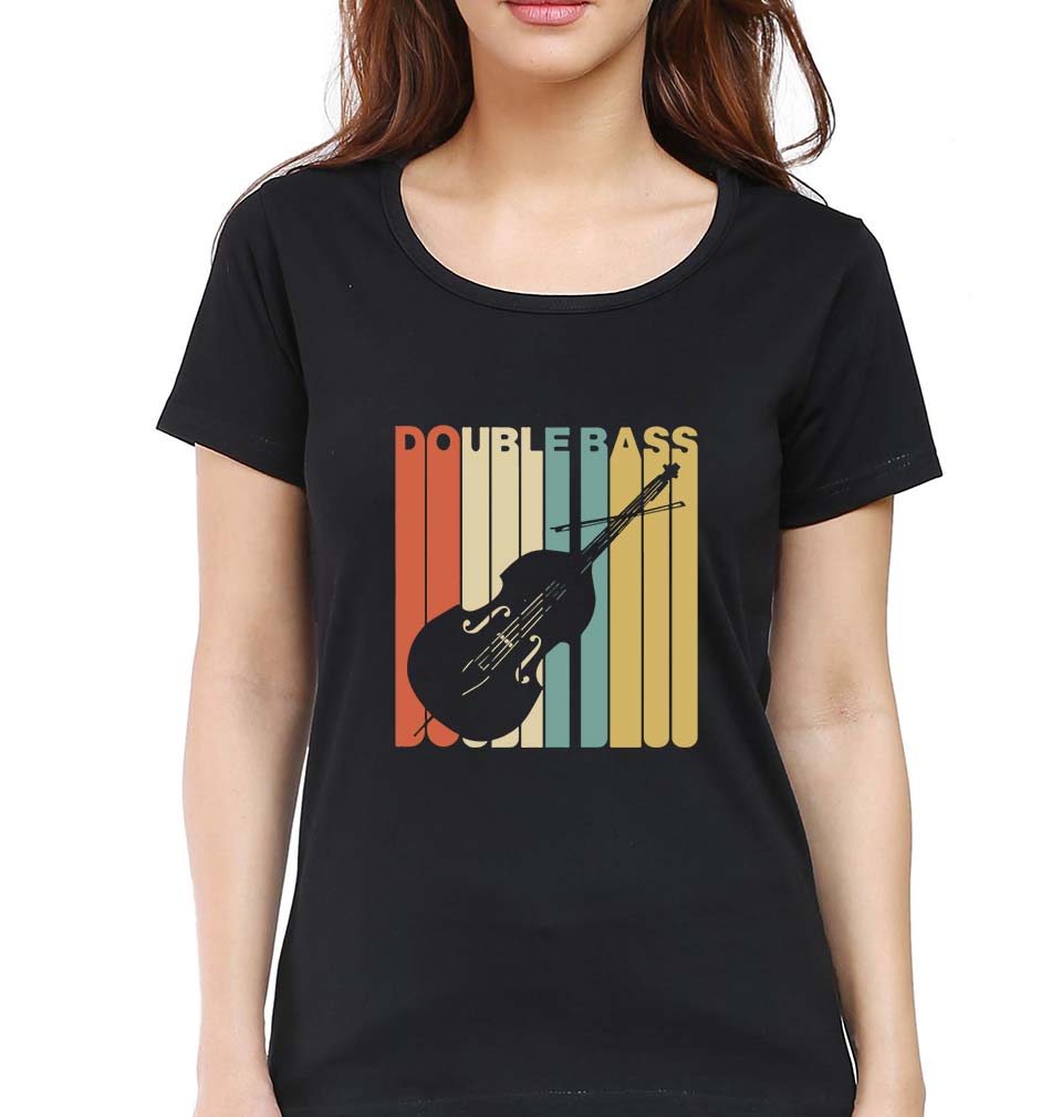 Double Bass Violin T-Shirt for Women-Black-Ektarfa.online