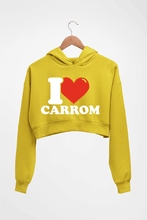Load image into Gallery viewer, I Love Carrom Crop HOODIE FOR WOMEN-Mustard Yellow-Ektarfa.online
