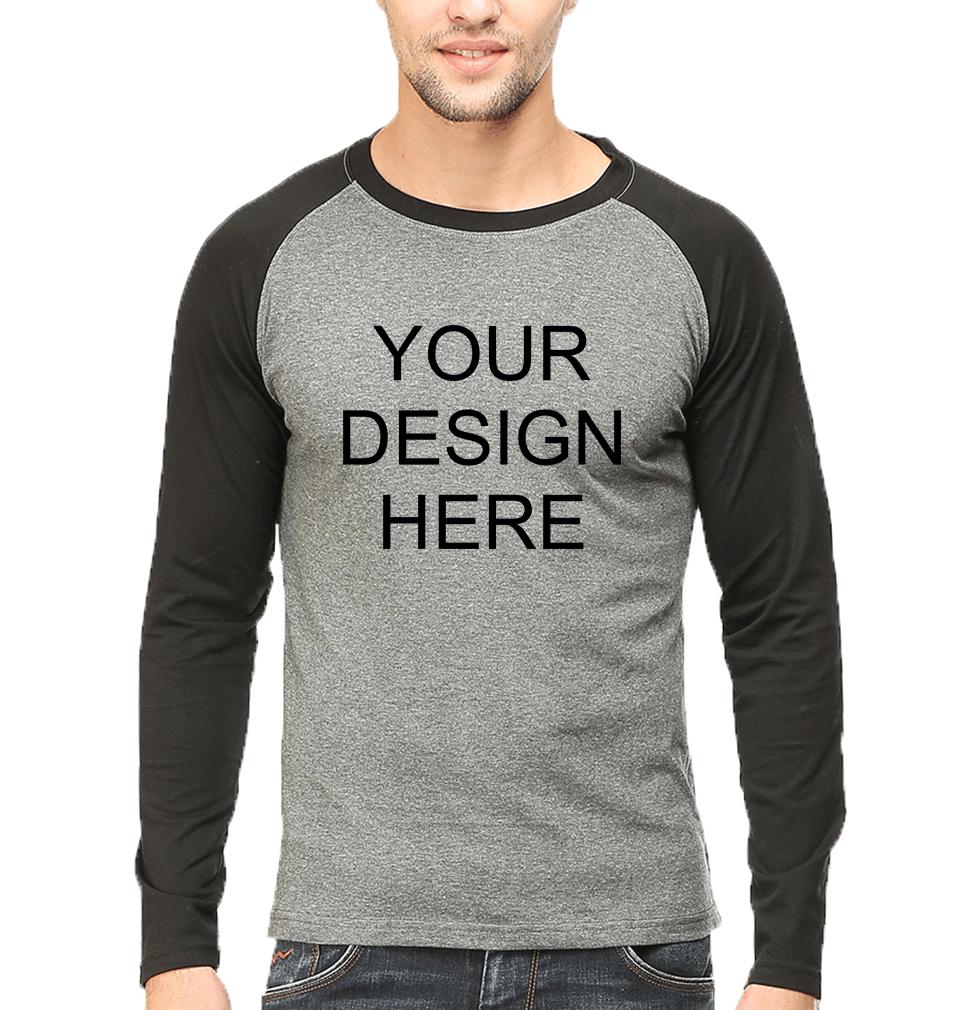 Customized-Custom-Personalized Raglan Full Sleeves T-Shirt for Men-S(38 Inches)-Black-Charcoal-ektarfa.com