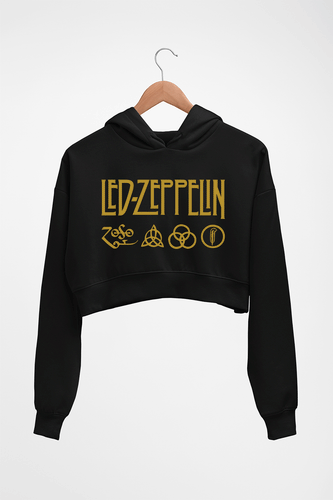 Led Zeppelin Crop HOODIE FOR WOMEN-Black-Ektarfa.online