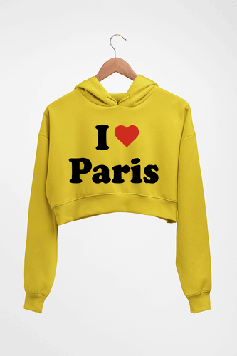I Love Paris Crop HOODIE FOR WOMEN-Mustard Yellow-Ektarfa.online