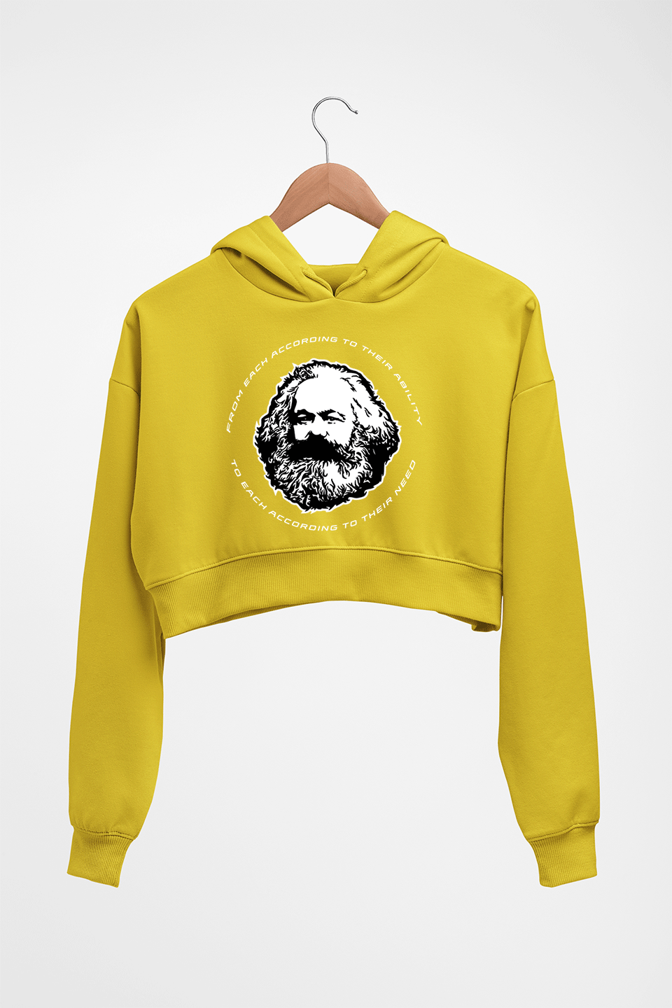 Karl Marx Crop HOODIE FOR WOMEN-Mustard Yellow-Ektarfa.online