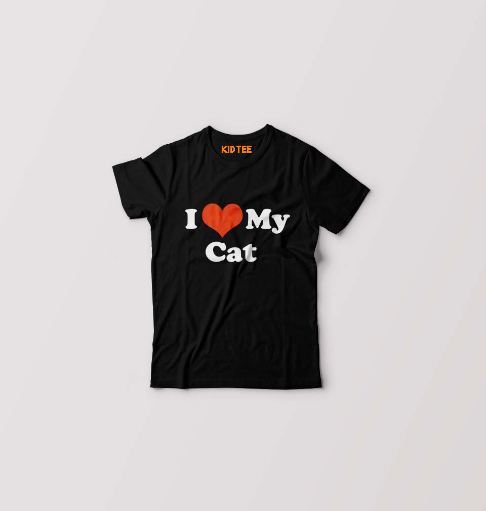 I Love My Cat Kids T-Shirt for Boy/Girl-Black-Ektarfa.online