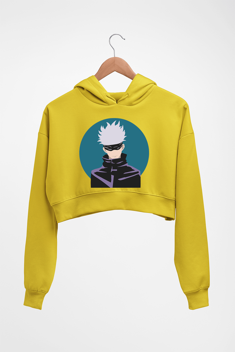 Gojo Satoru Anime Crop HOODIE FOR WOMEN-Mustard Yellow-Ektarfa.online