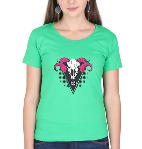 Ram Skull T-Shirt for Women-Flag Green-Ektarfa.online