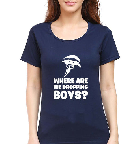PUBG Where Are We Dropping Boys T-Shirt for Women-Navy Blue-Ektarfa.online