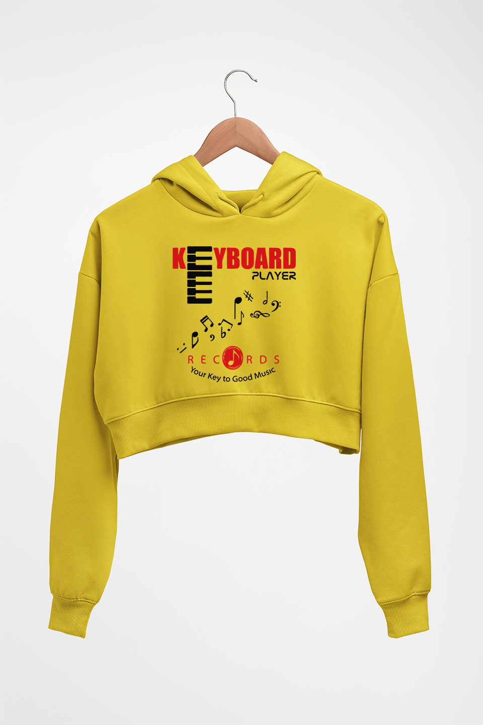 Piano Keyboard Crop HOODIE FOR WOMEN-Mustard Yellow-Ektarfa.online