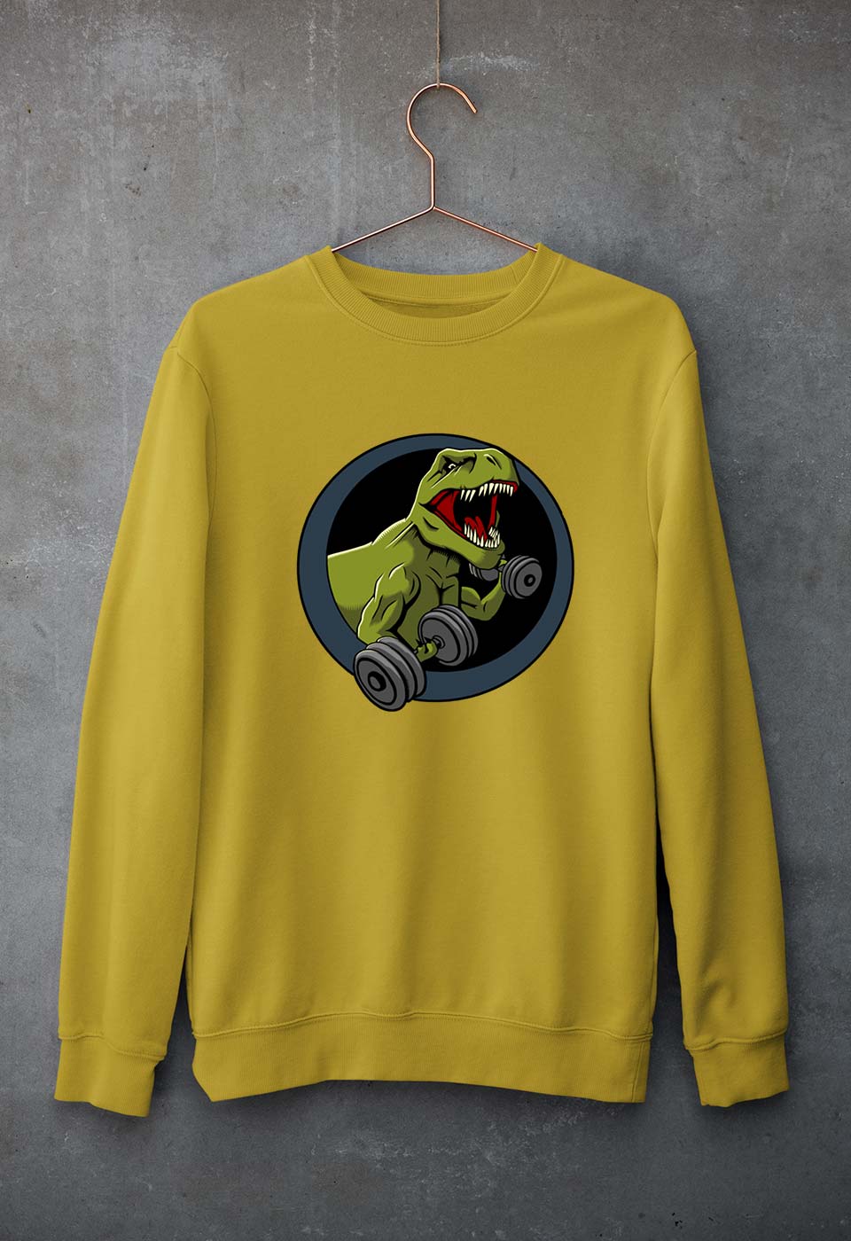 Angry T-Rex Gym Unisex Sweatshirt for Men/Women-Mustard Yellow-Ektarfa.online