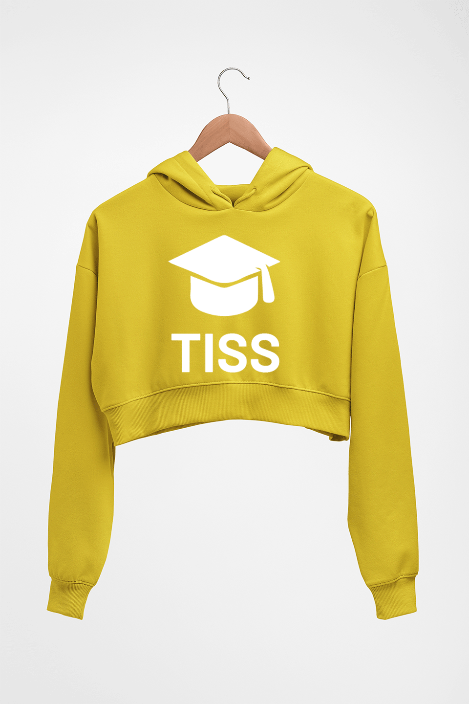 Tata Institute of Social Sciences (TISS) Crop HOODIE FOR WOMEN-Mustard Yellow-Ektarfa.online