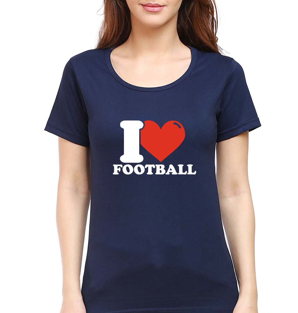 I Love Football T-Shirt for Women-Navy Blue-Ektarfa.online