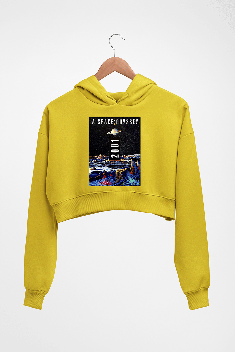 2001 A Space Odyssey Crop HOODIE FOR WOMEN-Mustard Yellow-Ektarfa.online