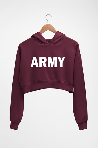 ARMY Crop HOODIE FOR WOMEN-Maroon-Ektarfa.online